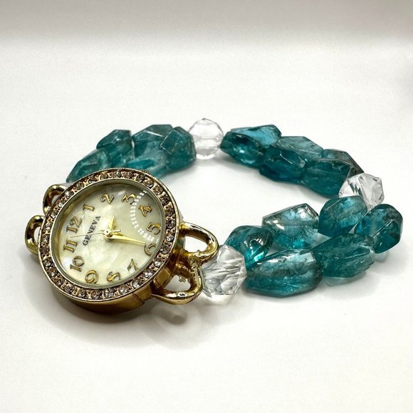 Blue Apatite Stretch Rhinestone Watch Bracelet Geneva - Picture 7 of 8